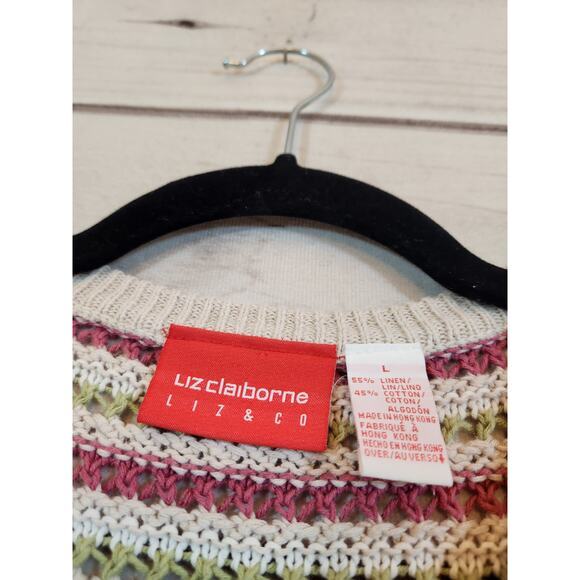 Liz Claiborne Women's Multicolor Stripe Short Sleeve Button‎ Front Cardigan Sz L - Picture 3 of 5